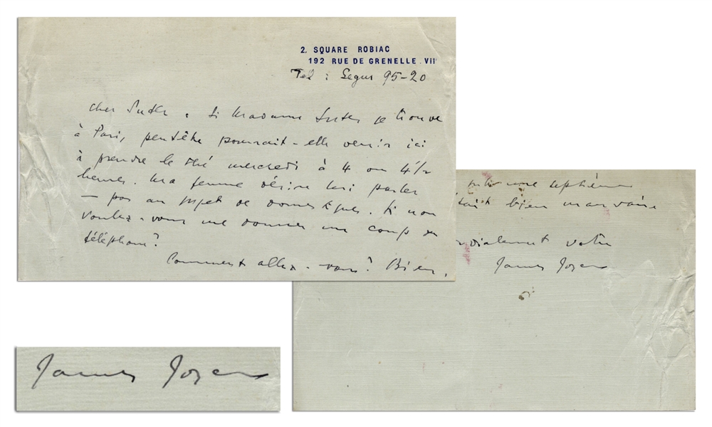 James Joyce Autograph Letter Signed -- ''...I have undergone a seventh operation. It was quite awful this time...''